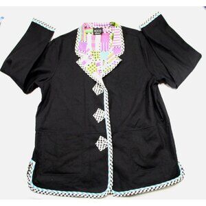 Koos Of Course Black Jacket With Multicolor Patchwork Trim & Checkered Pockets L